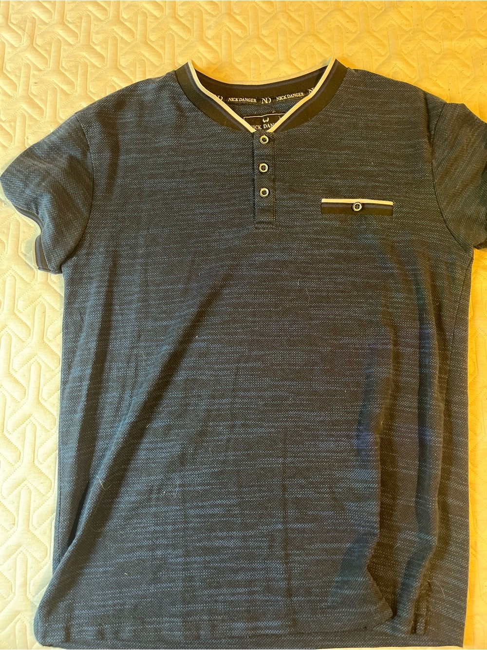 Navy Textured Short Sleeve Polo with Contrast Trim